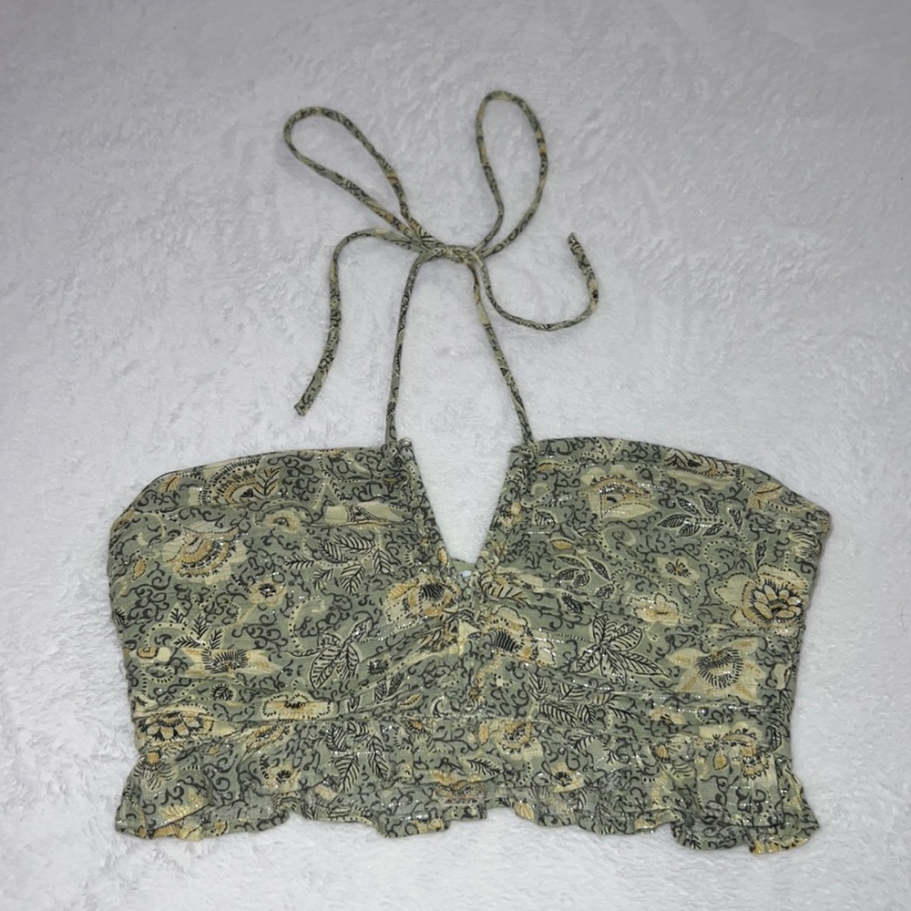 Zara mini green tank top with ruffled bottom Size S